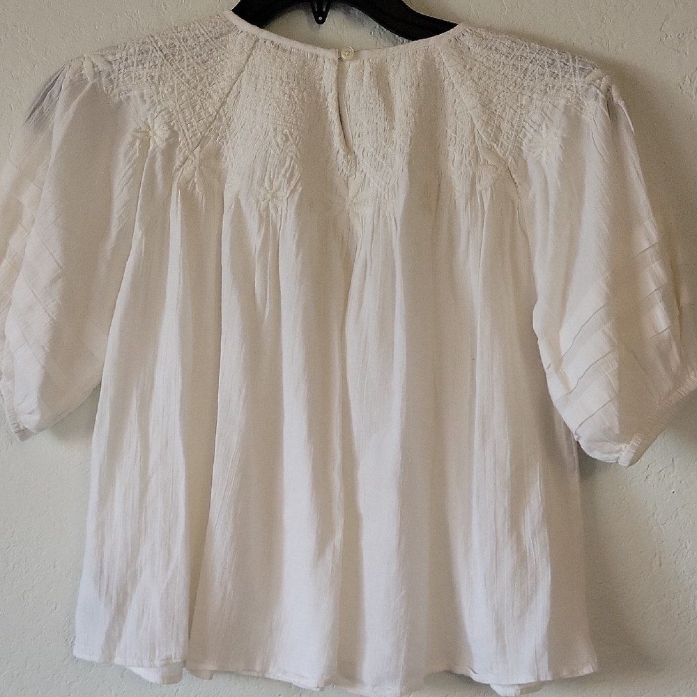 Madewell White Blouse with Puff Sleeves Women's Size XXS - Picture 5 of 10